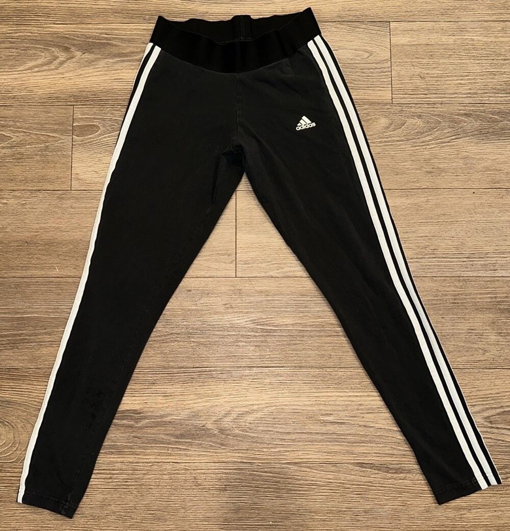 Adidas Leggings In Black With White Stripes Womens Size Small
